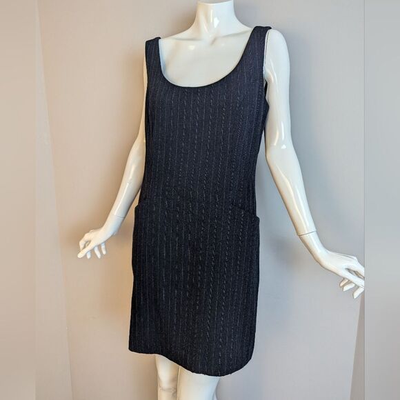 Vintage 90s DKNY Wool Dress Size 6 Pinstripe Scoop Neck Minimalist - Picture 1 of 8